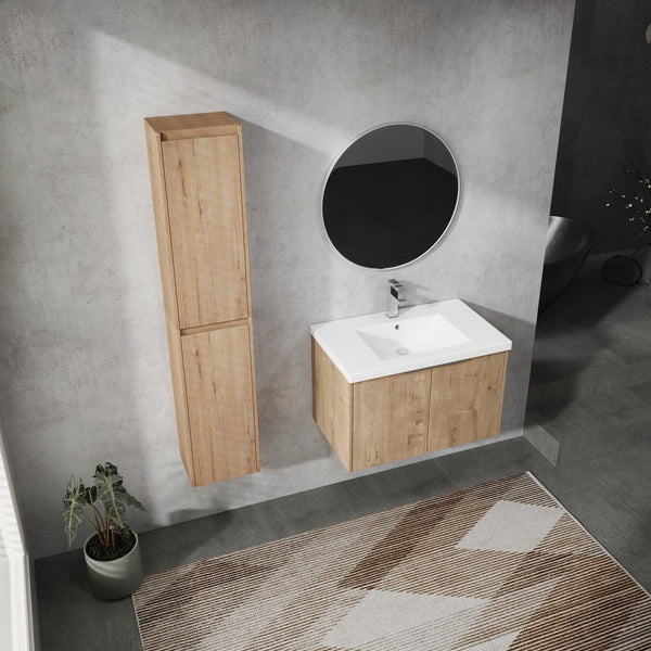 English Elm 30" Wall-Mounted Bathroom Vanity With Sink & Side Cabinets - Stylish, Space-Saving Design & Storage W999S00222