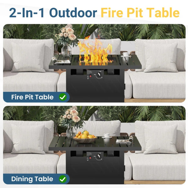 English Elm 30”width Propane Square Fire Pit Table 50000 Btu Powder Coated Patio Entertainer B082P454966