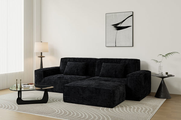 English Elm 106.3 Inch Striped Compression Sofa - Modern Comfort, Versatile Design For Living Room Or Bedroom W3147S00017