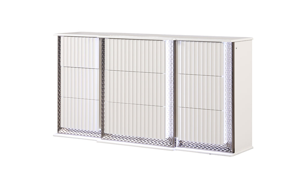 English Elm Fabio Contemporary 6-Drawer Dresser with Diamond-Patterned LED Sides, Velvet-Lined Drawers, White Finish B009P309318