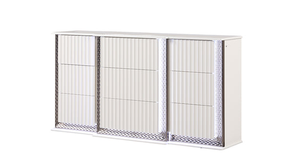 English Elm Fabio Diamond-Pattern 6-Drawer Dresser with LED Lighting, Velvet-Lined Top Drawers, White Finish G150109123