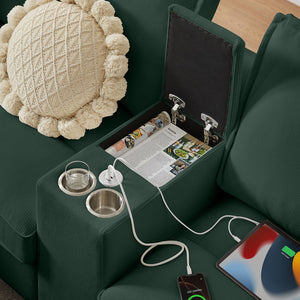 English Elm 120" Modular Corduroy Sectional Sofa Bed with Storage, U-Shaped 4-Seater, Cup Holders & Console Green W1359S00011
