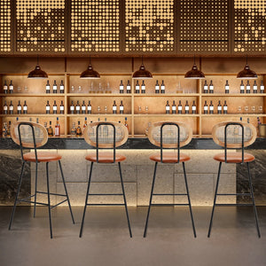 English Elm Counter Stools Set of 4 Brown Faux Leather Counter Stools with Rattan Back, 30" Metal Frame Comfort T3623P411293