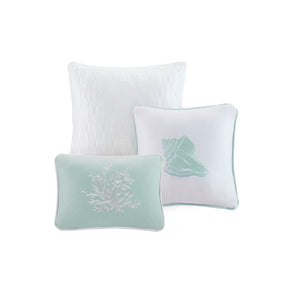 English Elm Oversized Cotton Jacquard Comforter Set Aqua Twin - Coastal Embroidered Coral Design, Overfilled Luxury Bedding B03595759