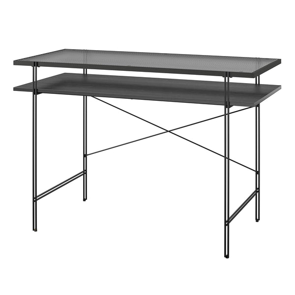 English Elm Vance Computer Desk with Fluted Glass Top, Woodgrain Laminate, Open Shelves, 50 lb Capacity B2733P395251