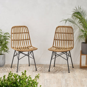 English Elm Sawtelle Outdoor Dining Chair Set Rattan Wrapped Metal Frame Patio Seating 65487.00LBRN