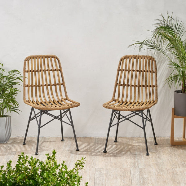 English Elm Sawtelle Outdoor Dining Chair Set Rattan Wrapped Metal Frame Patio Seating 65487.00LBRN