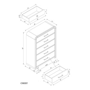 English Elm Malco Solid Wood Chest with Acrylic Bar Handles, Gold Detailing, Rounded Edges and Spacious Drawers Oak 42.25 L x 20.5 W x 56.25 H B201P391803