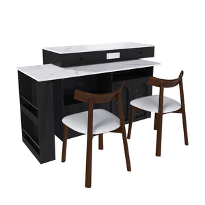 English Elm Kitchen Island Dining Set Marble Veneer Rotating Top Solid Wood Chairs Retro Modern White W2700S00120