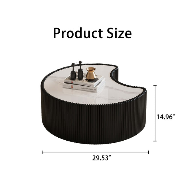English Elm Light Sintered Stone Organic Sculptural Coffee Table with Leather Base for Living Room Black W3081P411157