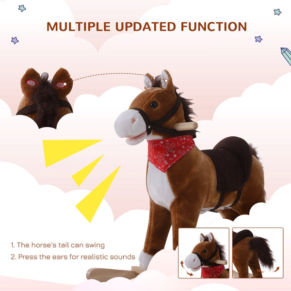 English Elm Qaba Plush Rocking Horse Toy with Galloping Sounds Sturdy Metal Frame for Toddlers W2225P217691