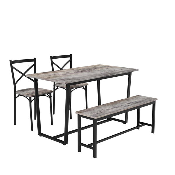 English Elm Four-piece industrial dining set with bench and backrest, solid MDF & steel frame, space-saving design Gray W578P333490