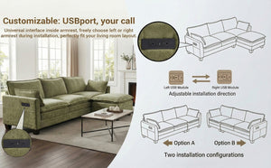 English Elm Modern Chenille Upholstered Loveseat with Usb Ports and Pockets for Compact Living Green W2519P486541