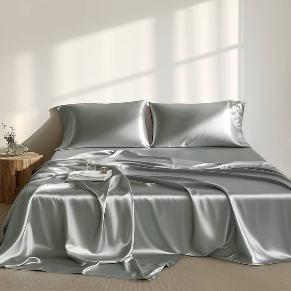 JLA Home Madison Park Essentials - Luxury Satin Sheet Set - 6-Piece Wrinkle-Resistant, OEKO-TEX Certified for Silky, Hotel-Style Comfort Grey MPE20-768