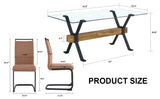 English Elm Dining Table. Modern Tempered Glass Dining Table. Large Modern Office Desk With Black Metal Legs and Mdf Crossbars, Suitable For Home and Office Use. 8 High-End Cushioned Seats.F-1105 C-1162