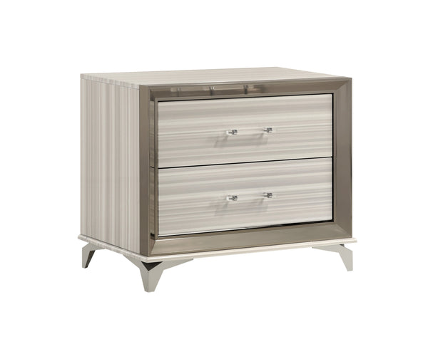 English Elm STAR Modern 5PC Bedroom Set with Built-In LED Lighting, Solid Wood Frame, Spacious Storage, USB White Queen B201S00345