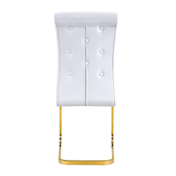 English Elm Set of 2 Glam Faux Alligator Pvc Dining Chairs with Crystal Buckle Bow Legs White W3875P371056
