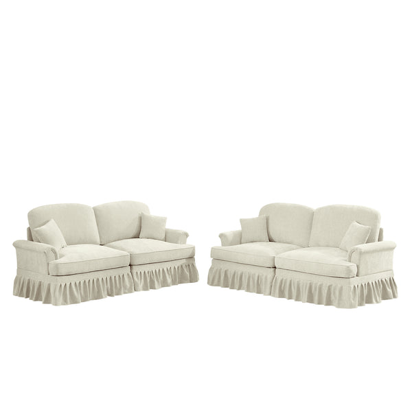English Elm Classic 2-Piece Modular Couch Set - Flared Arms, Removable Skirts, Chenille Upholstery, Beige White W3041S00232