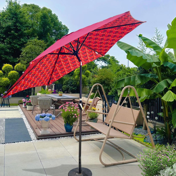 English Elm 9ft Outdoor Patio Umbrella Hexagonal Canopy Uv Resistant Tilt Vented Resort Style Pattern + Orange W656P242108