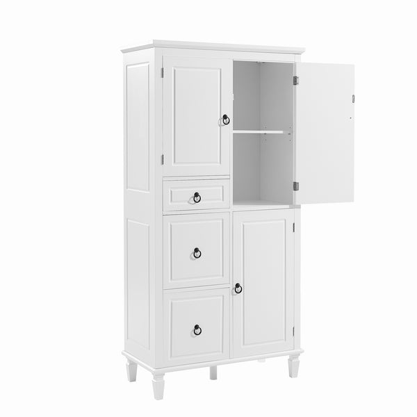 English Elm Retro Multi-Functional Storage Cabinet with Adjustable Shelves, 3 Drawers & Doors, Stylish White Organizer for Living Room Bathroom Kitchen Office - Elegant, Space-Saving Design N725P236498K