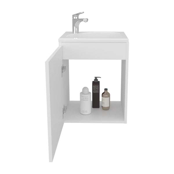 English Elm Saju 15.7" Floating Wall-Mount Vanity Cabinet with Resin Sink, Single Door & Shelf, Space-Saving White B070P337118