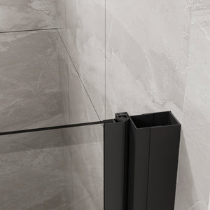 English Elm Goodyo 34"X72" Pivot Shower Door & White Acrylic Base Combo With Black Aluminum & Clear Glass Finish W1223S00018