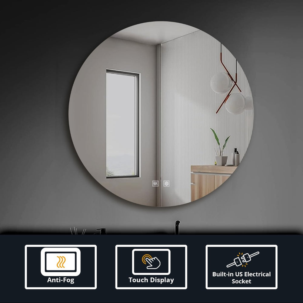 English Elm Nordica Round Backlit Led Vanity Mirror with Defogger and Touchscreen Controls B2731P478356