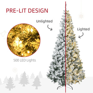 English Elm Homcom 7.5Ft Prelit Snow-Flocked Christmas Tree With 500 Warm Led Lights & Easy Auto-Open Design W2225P229678