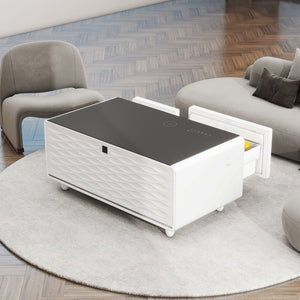 English Elm Modern Smart Coffee Table With Mini-Fridge, Bluetooth Speaker, Wireless Charging & Mood Lighting W1172P178882