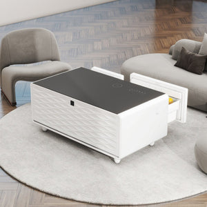 English Elm Modern Smart Coffee Table with Fridge Wireless Charging Bluetooth Speaker Rgb Ambiance W1172P476246