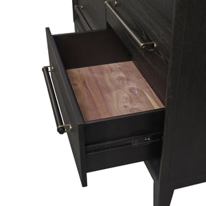 English Elm Small Dresser Peppercorn — Elm Veneer Six-Drawer Chest with Felt Top Drawers and Cedar Liner Black 57 L x 22.25 W x 35.5 H B2699P401402