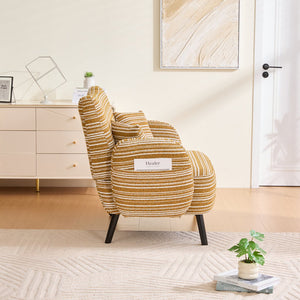 English Elm Modern tufted two-seater sofa with boucle upholstery, tapered legs, storage pockets and plush comfort for small spaces and offices Mustard yellow W395P376588