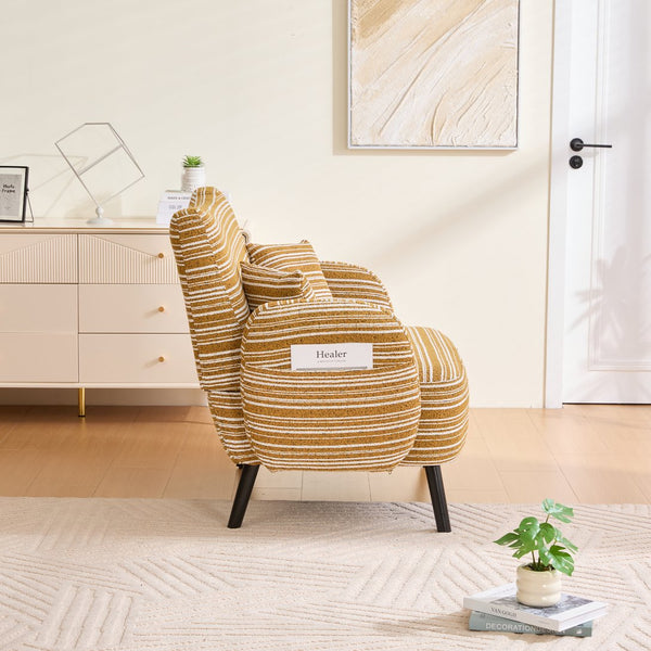 English Elm Modern tufted two-seater sofa with boucle upholstery, tapered legs, storage pockets and plush comfort for small spaces and offices Mustard yellow W395P376588