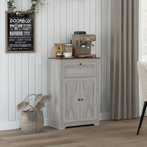 English Elm HOMCOM Rustic Farmhouse Sideboard Buffet Cabinet with Barn Doors, Drawer & Adjustable Shelves for Entryway Light Gray W2225P229126