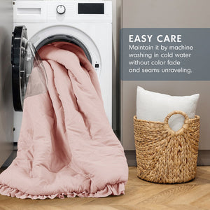 JLA Home Comfort Spaces - Diamond Quilted Ruffle Edge Comforter Set Oeko-Tex Midweight Plush Cloud-Like Loft for Year-Round Comfort Blush AM10-0186