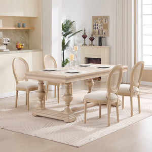 English Elm French Country Dining Chairs Set Of 2 - Upholstered Rattan Back, Elegant Carved Design For Home Use W3426P324257