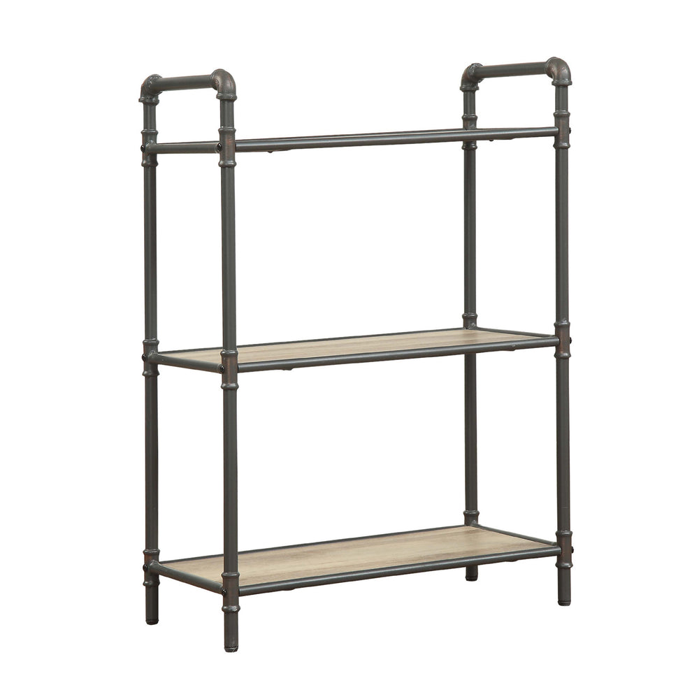 English Elm 3 Tier Bookshelf Industrial Metal Frame with Antique Oak Shelves, Sandy Gray Finish, Modern Sturdy Storage B016P311282