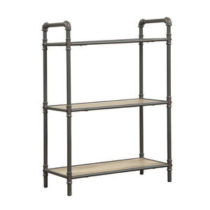 English Elm 3 Tier Bookshelf Industrial Metal Frame with Antique Oak Shelves, Sandy Gray Finish, Modern Sturdy Storage B016P311282