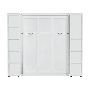 English Elm Queen Murphy Wall Bed with Hydraulic Lift and Push Pull Cabinet Storage Unit White LP000381AAK