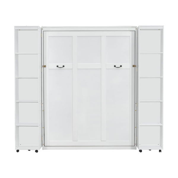 English Elm Queen Murphy Wall Bed with Hydraulic Lift and Push Pull Cabinet Storage Unit White LP000381AAK