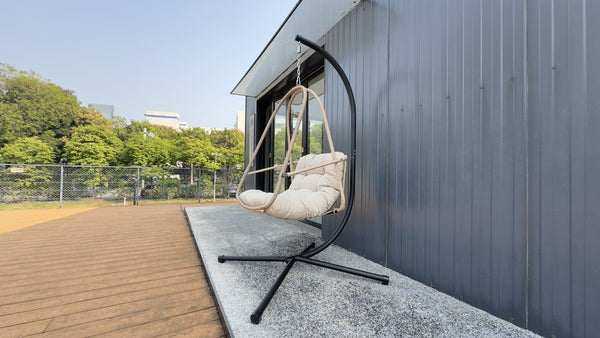 English Elm Swing Egg Chair With Stand – Cozy Indoor/Outdoor Wicker Patio Basket With Cup Holder & Cushions! W2707P296436-GIGA