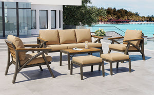 English Elm 6-piece Outdoor Conversation Set with Acacia Wood Accents and Steel Frame Patio Seating Brown N704G201256D
