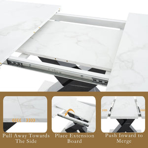 English Elm 47.24"-62.99"modern Extendable Dining Table Marble Print Top with X-base Seats Six W757S00049