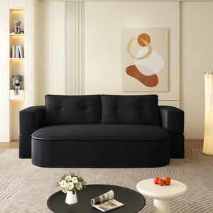 English Elm 78.7" Plush Corduroy Convertible Sleeper Sofa with Tufted Back and Foldable Floor Bed Black W3219P410146