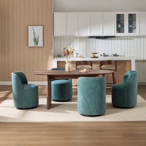 English Elm Set Swivel Barrel Accent Chair Armless Linen Upholstered Compact Seat for Dining Vanity Bedroom Dark Green W3244P454059
