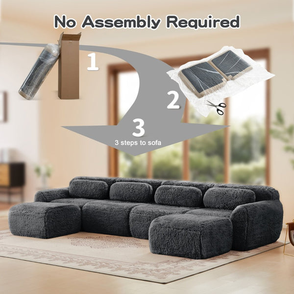 English Elm U-shaped Modular Sectional Sofa with Plush Fabric and High Resilience Foam for Living Rooms Dark Grey W714S01555