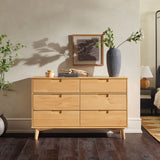 6-Drawer Groove Handle Solid Wood Dresser Natural Pine BR6DSLDRNP-T Walker Edison