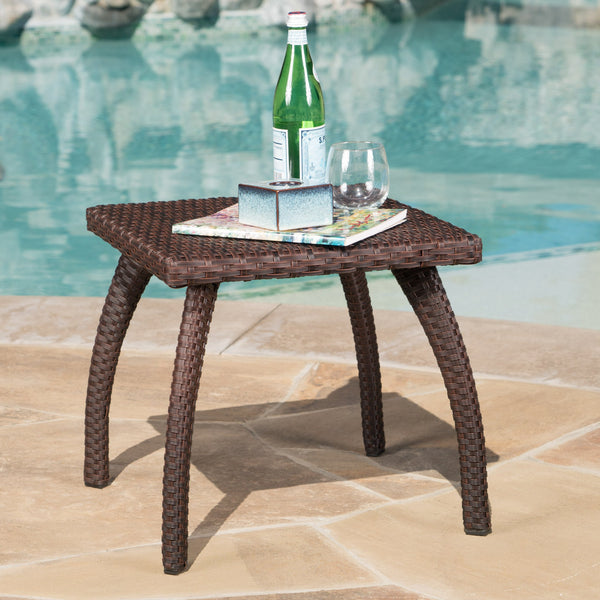 English Elm Christopher Knight Home® - HONOLULU Rattan Side Table with Powder-Coated Iron Frame – Compact 17.75" Square Accent Table, Stylish Brown 57555.00IRN