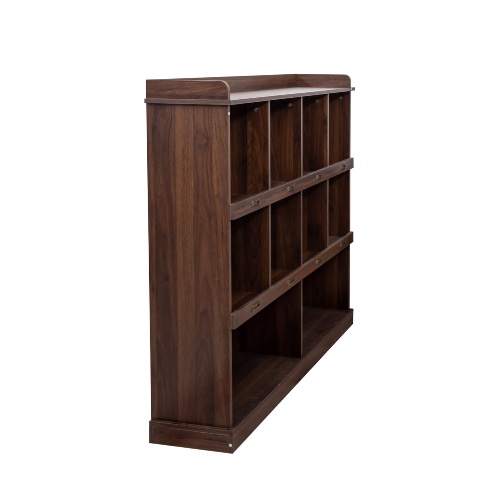 English Elm 10-shelf Walnut Bookcase with 10 Cubby Storage, Label Slots, Top Display Shelf, Durable Melamine Finish W331P236404