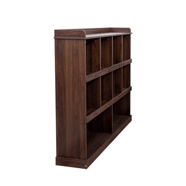 English Elm 10-shelf Walnut Bookcase with 10 Cubby Storage, Label Slots, Top Display Shelf, Durable Melamine Finish W331P236404